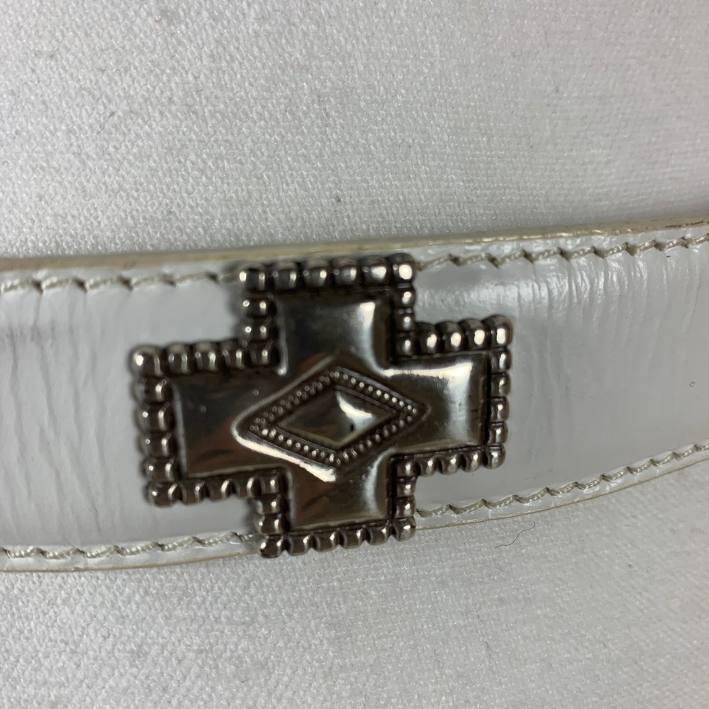 Fossil Belt Women Medium White Vintage Western Cross Concho Leather Cowgirl - Picture 4 of 12